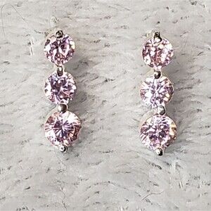 Pink Topaz Trilogy setting Pierced Earrings